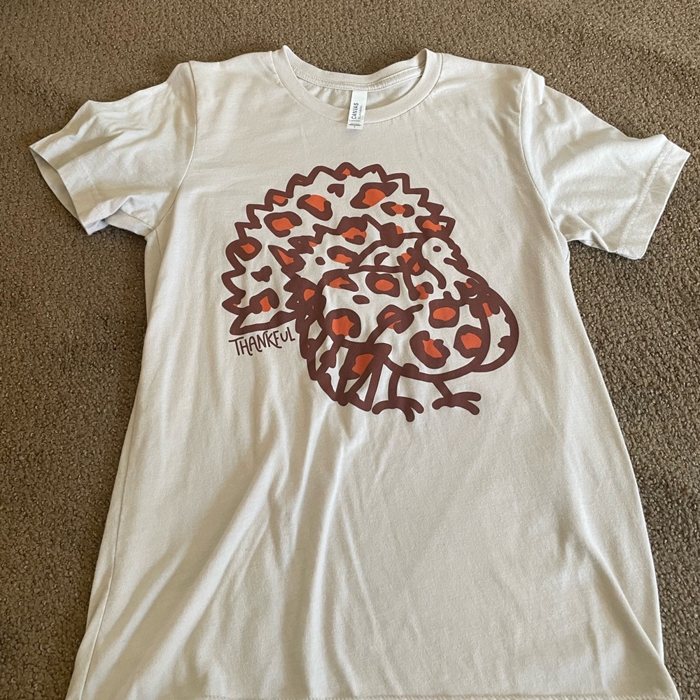 Thankful Graphic Turkey Print Cream T-Shirt